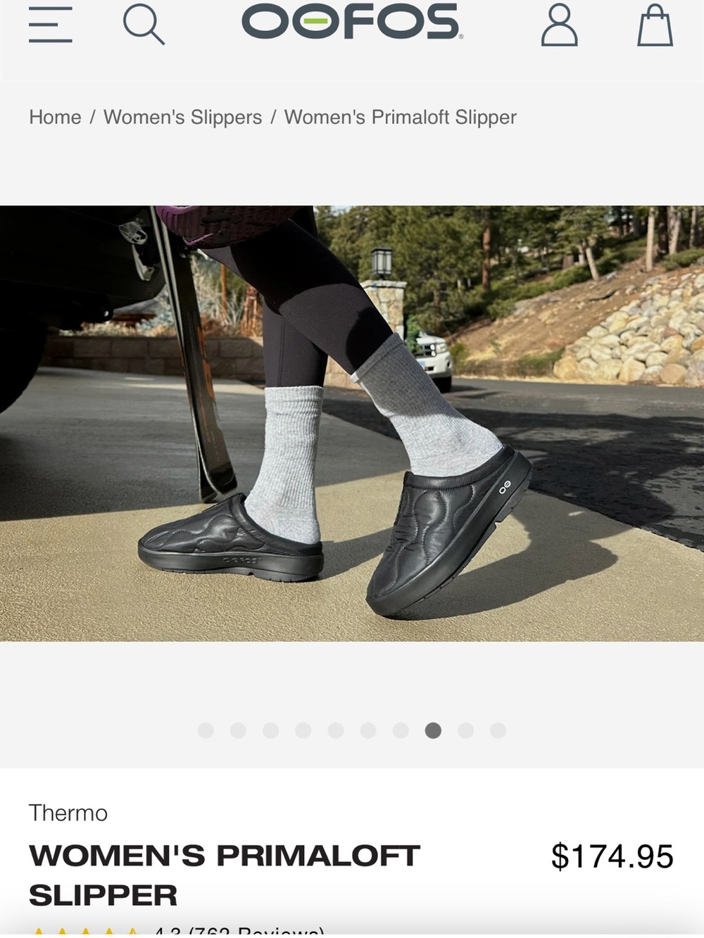Oofos Black Slipper Recovery Shoe in 7.5